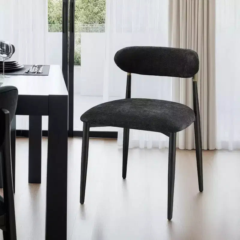 Royal Hampton Side Dining Chair Set of 2; Black Chenille; Curved; Metal Legs