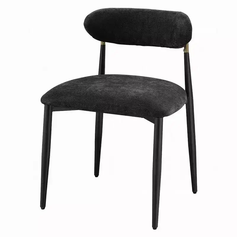 Royal Hampton Side Dining Chair Set of 2; Black Chenille; Curved; Metal Legs