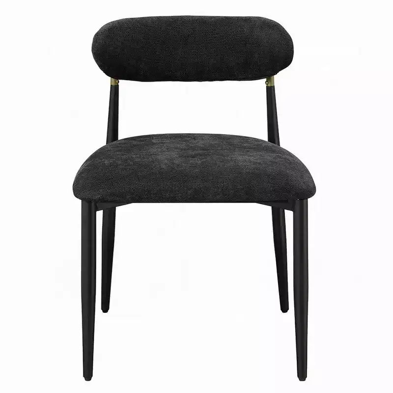 Royal Hampton Side Dining Chair Set of 2; Black Chenille; Curved; Metal Legs