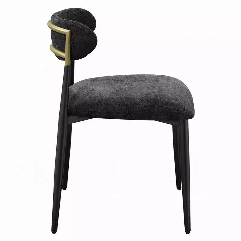 Royal Hampton Side Dining Chair Set of 2; Black Chenille; Curved; Metal Legs