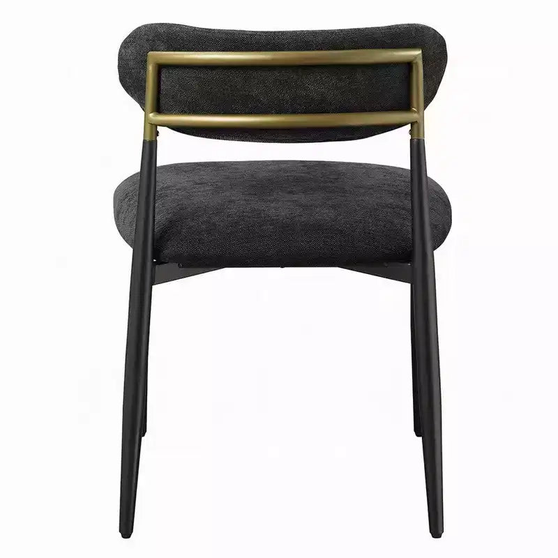 Royal Hampton Side Dining Chair Set of 2; Black Chenille; Curved; Metal Legs
