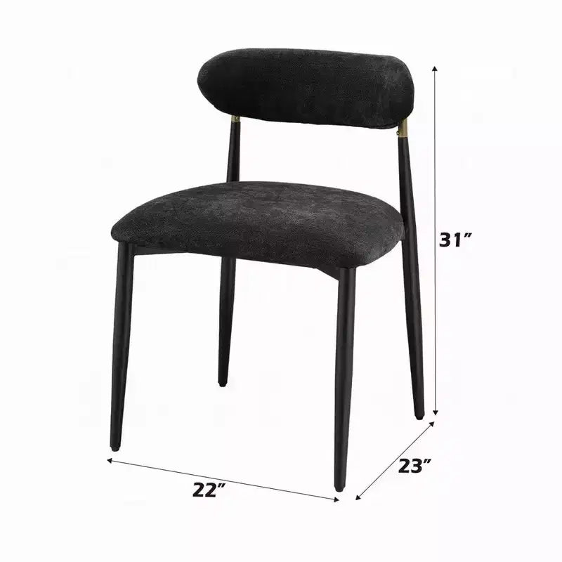 Royal Hampton Side Dining Chair Set of 2; Black Chenille; Curved; Metal Legs