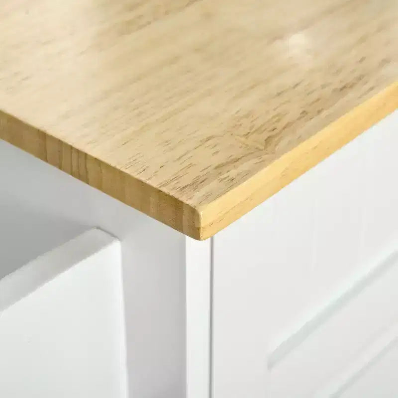 Okak Modern Kitchen Island with Wooden Top; Kitchen Cart with Storage Drawers and Adjustable Shelves; Rolling Kitchen Island for Home; White