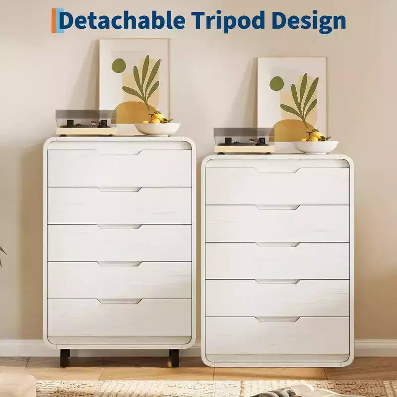 Modern Wood Dresser with Metal Legs: Natural Wood Chest of Drawers featuring Rounded Corners & Anti-Tip Kit for Bedroom Safety.