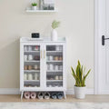 5-Tier Shoe Storage Cabinet with Glass Doors; Adjustable Shelves for Entryway; Hallway & Living Room; White Shoe Organizer with Spacious Storage