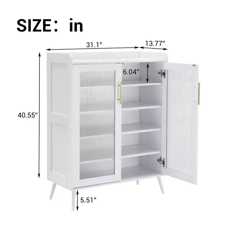 5-Tier Shoe Storage Cabinet with Glass Doors; Adjustable Shelves for Entryway; Hallway & Living Room; White Shoe Organizer with Spacious Storage