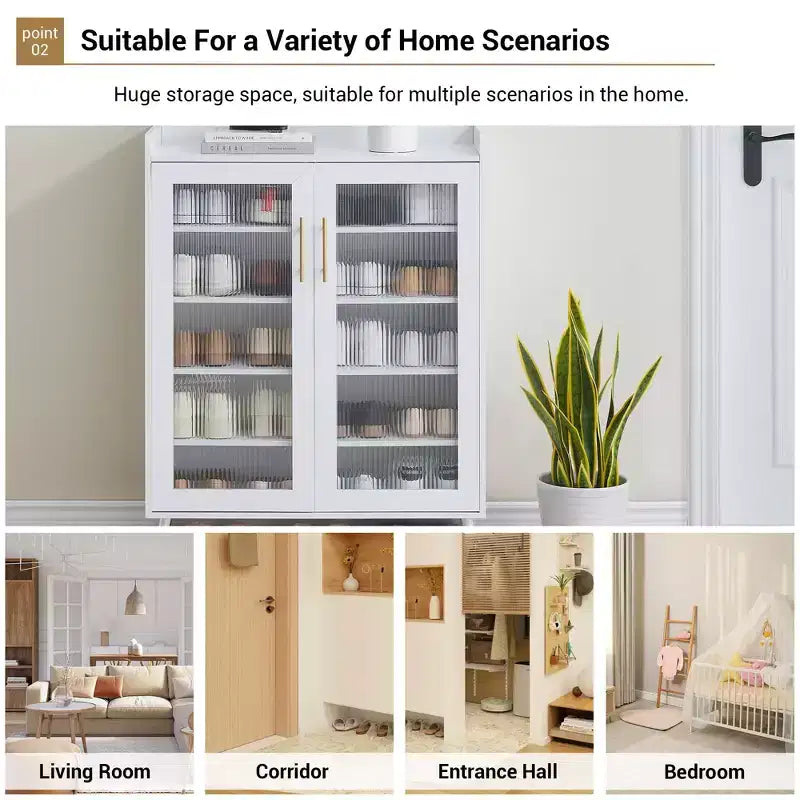 5-Tier Shoe Storage Cabinet with Glass Doors; Adjustable Shelves for Entryway; Hallway & Living Room; White Shoe Organizer with Spacious Storage