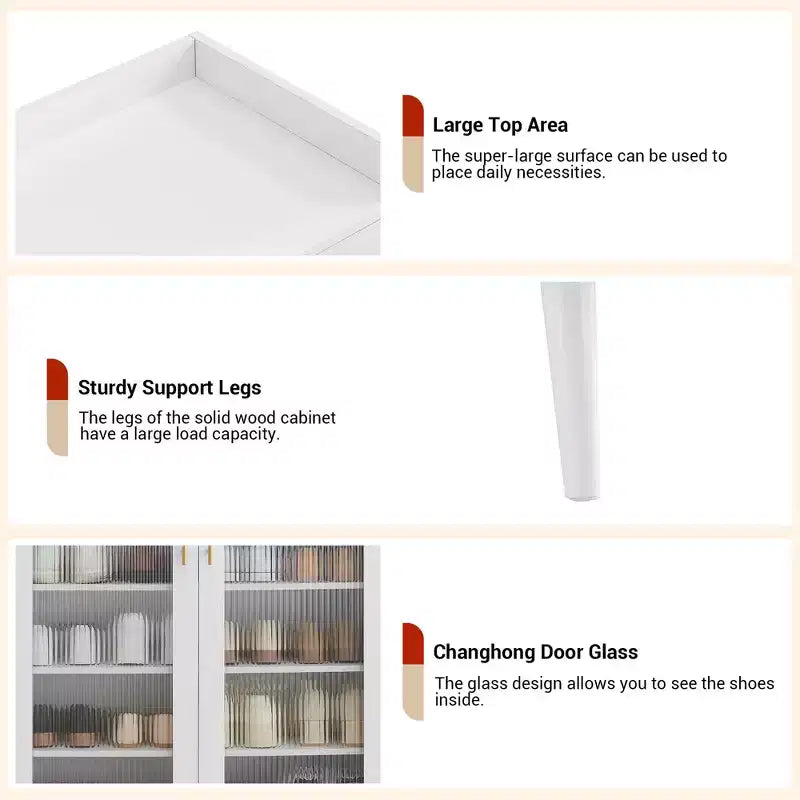 5-Tier Shoe Storage Cabinet with Glass Doors; Adjustable Shelves for Entryway; Hallway & Living Room; White Shoe Organizer with Spacious Storage