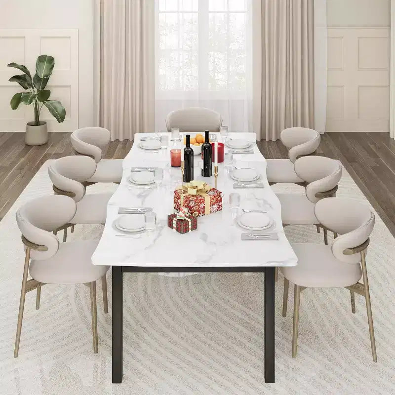 CuisinSmart Dining Table for 6-8; Rectangular Table with Unique Wave Irregular Edge;15MM Thick MDF Top & Metal Frame; for Dining Room