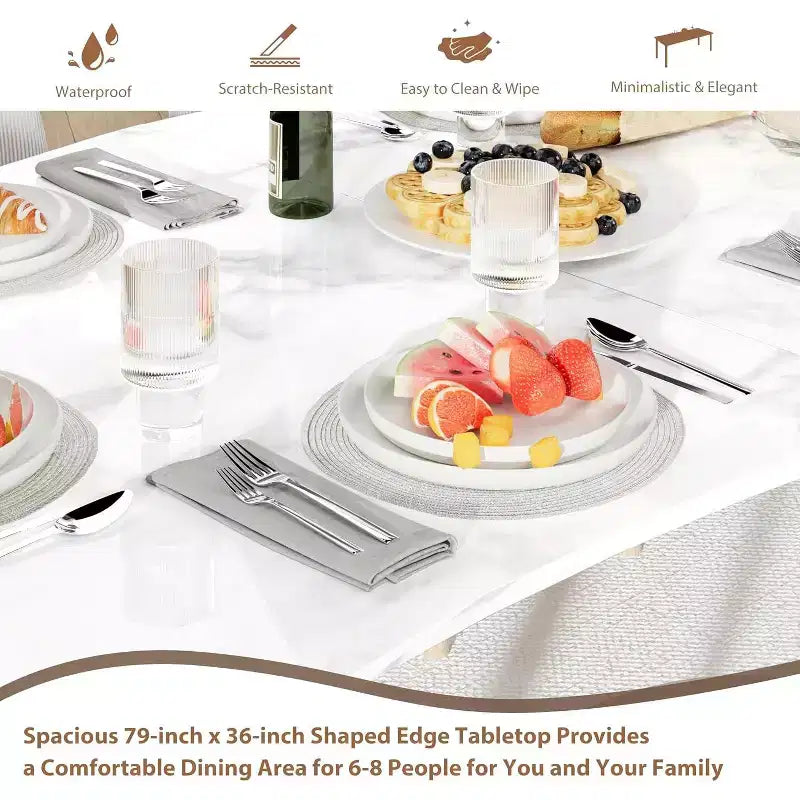 CuisinSmart Dining Table for 6-8; Rectangular Table with Unique Wave Irregular Edge;15MM Thick MDF Top & Metal Frame; for Dining Room