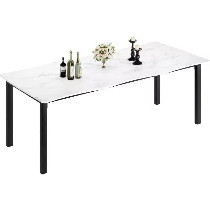 CuisinSmart Dining Table for 6-8; Rectangular Table with Unique Wave Irregular Edge;15MM Thick MDF Top & Metal Frame; for Dining Room