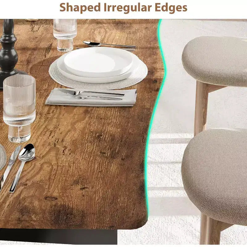 CuisinSmart Dining Table for 6-8; Rectangular Table with Unique Wave Irregular Edge;15MM Thick MDF Top & Metal Frame; for Dining Room
