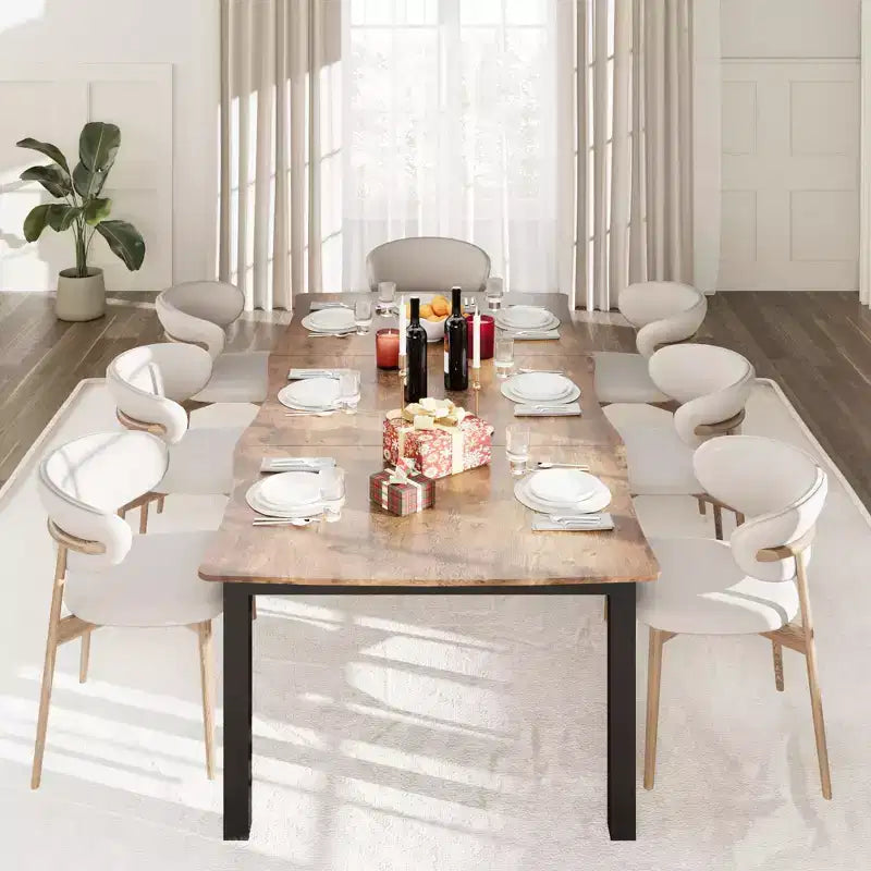 CuisinSmart Dining Table for 6-8; Rectangular Table with Unique Wave Irregular Edge;15MM Thick MDF Top & Metal Frame; for Dining Room
