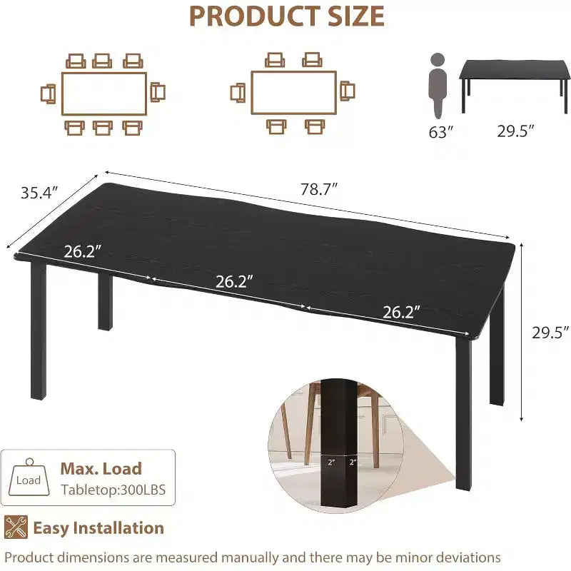 CuisinSmart Dining Table for 6-8; Rectangular Table with Unique Wave Irregular Edge;15MM Thick MDF Top & Metal Frame; for Dining Room