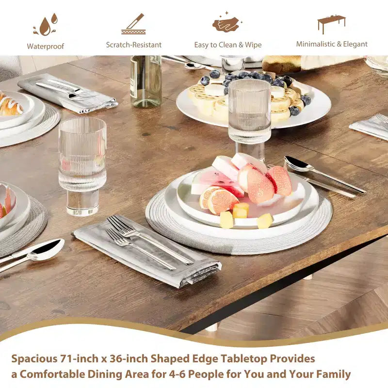 CuisinSmart Dining Table for 6-8; Rectangular Table with Unique Wave Irregular Edge;15MM Thick MDF Top & Metal Frame; for Dining Room