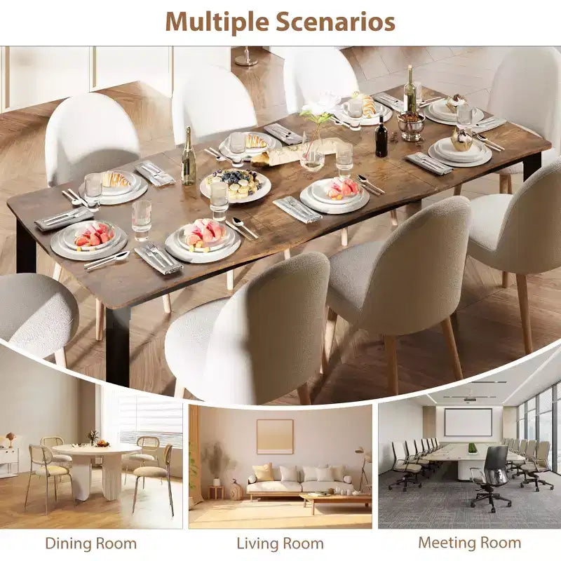 CuisinSmart Dining Table for 6-8; Rectangular Table with Unique Wave Irregular Edge;15MM Thick MDF Top & Metal Frame; for Dining Room