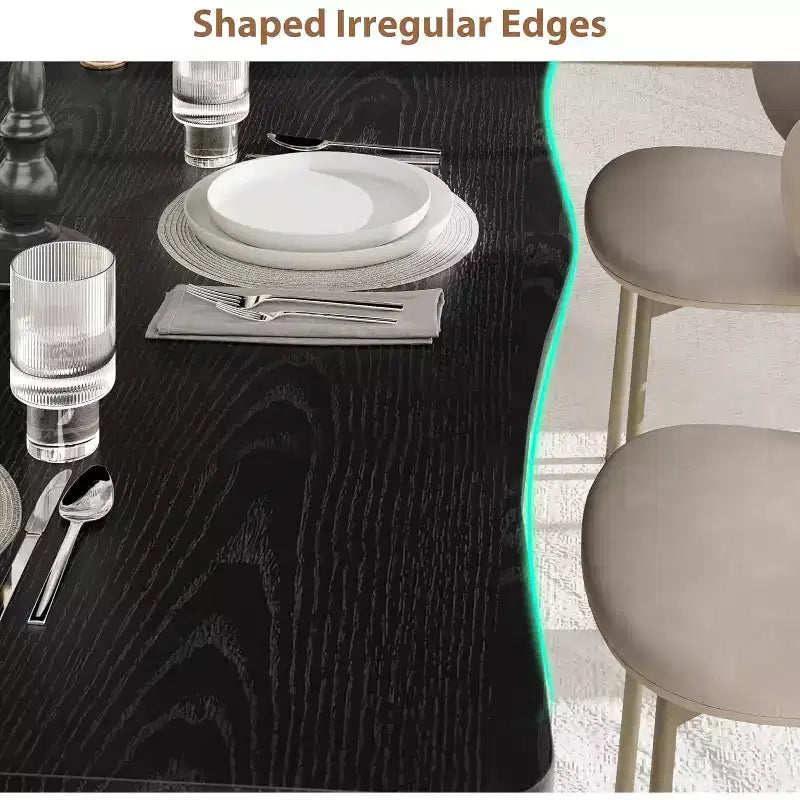 CuisinSmart Dining Table for 6-8; Rectangular Table with Unique Wave Irregular Edge;15MM Thick MDF Top & Metal Frame; for Dining Room