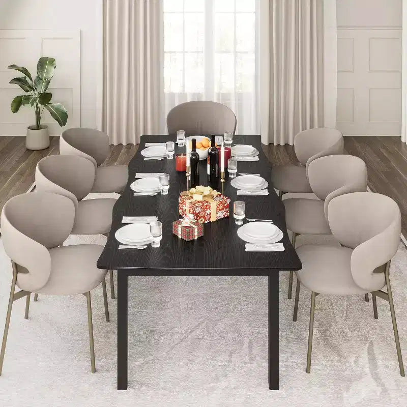 CuisinSmart Dining Table for 6-8; Rectangular Table with Unique Wave Irregular Edge;15MM Thick MDF Top & Metal Frame; for Dining Room