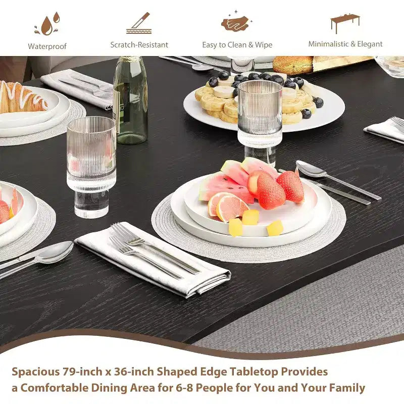 CuisinSmart Dining Table for 6-8; Rectangular Table with Unique Wave Irregular Edge;15MM Thick MDF Top & Metal Frame; for Dining Room