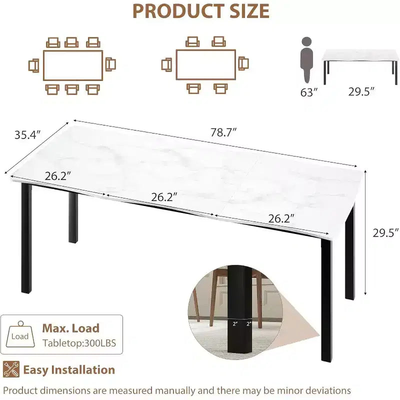 CuisinSmart Dining Table for 6-8; Rectangular Table with Unique Wave Irregular Edge;15MM Thick MDF Top & Metal Frame; for Dining Room