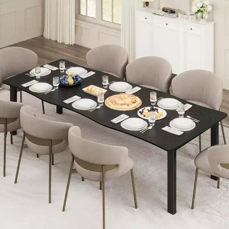 CuisinSmart Dining Table for 6-8; Rectangular Table with Unique Wave Irregular Edge;15MM Thick MDF Top & Metal Frame; for Dining Room
