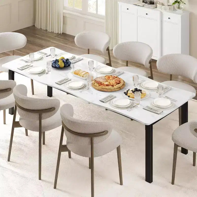 CuisinSmart Dining Table for 6-8; Rectangular Table with Unique Wave Irregular Edge;15MM Thick MDF Top & Metal Frame; for Dining Room