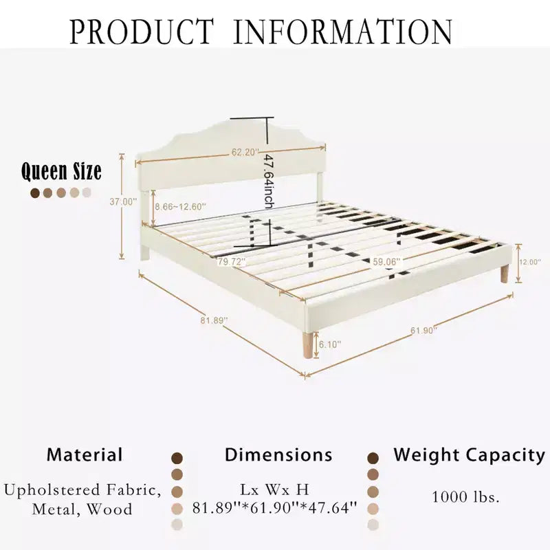 Bellemave Queen Upholstered Platform Bed with Adjustable Headboard and Linen Fabric Padded;Upholstered Platform Bed Frame for Bedroom;Beige