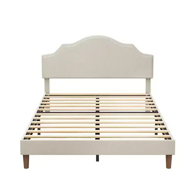Bellemave Queen Upholstered Platform Bed with Adjustable Headboard and Linen Fabric Padded;Upholstered Platform Bed Frame for Bedroom;Beige