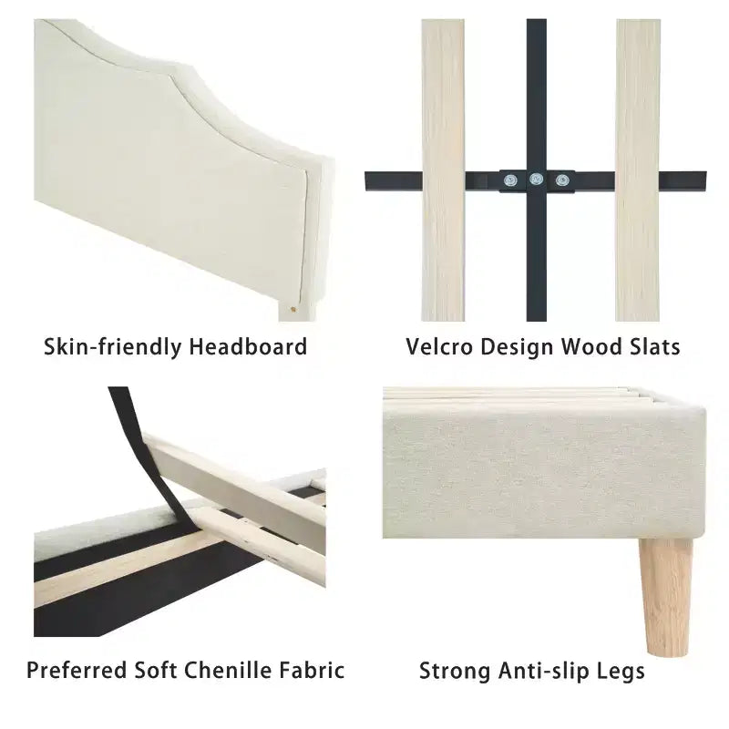 Bellemave Queen Upholstered Platform Bed with Adjustable Headboard and Linen Fabric Padded;Upholstered Platform Bed Frame for Bedroom;Beige