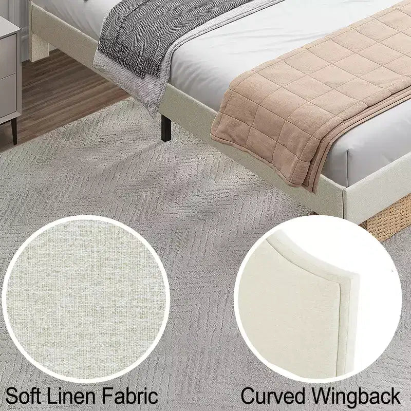 Bellemave Queen Upholstered Platform Bed with Adjustable Headboard and Linen Fabric Padded;Upholstered Platform Bed Frame for Bedroom;Beige