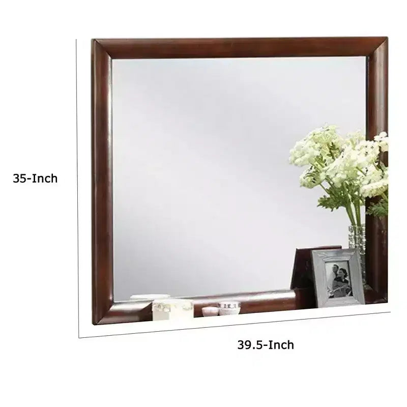 Royal Hampton Dresser Vanity Mirror; 40 Inch Dark Cherry Brown Solid Wood
