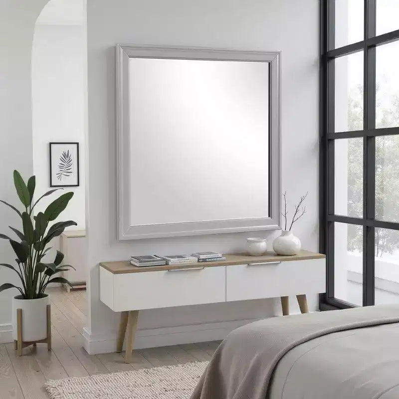 Royal Hampton Dresser Mirror; 38 Inch Square Frame; Farmhouse Gray Solid Wood