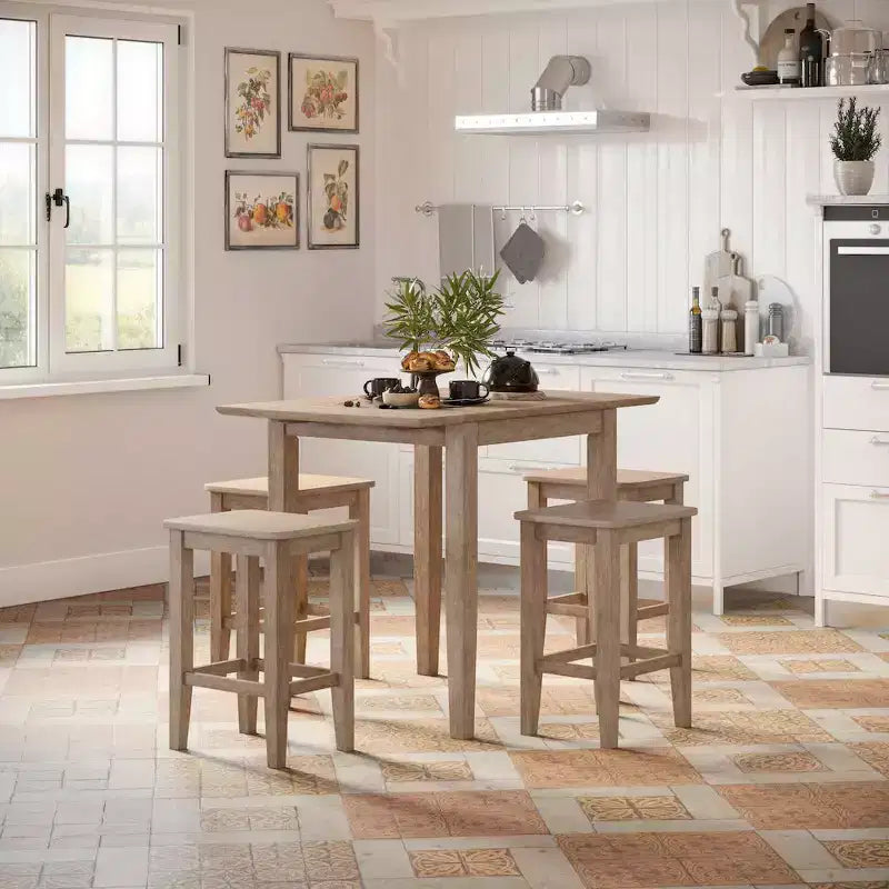 Jofran; Eastern Tides Coastal Wire-Brushed Wood Backless Counter Barstool (Set of 2)