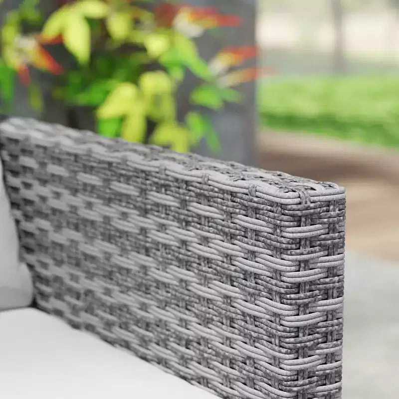 3PCS Patio Set; Wicker Bistro Set with Cushions; Rattan Chairs; Glass Coffee Table for Backyard; Porch; Balcony