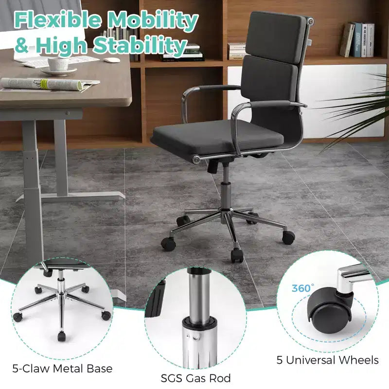 Costway Ergonomic Office Desk Chair w/Rocking Backrest Height-adjustable Padded Seat