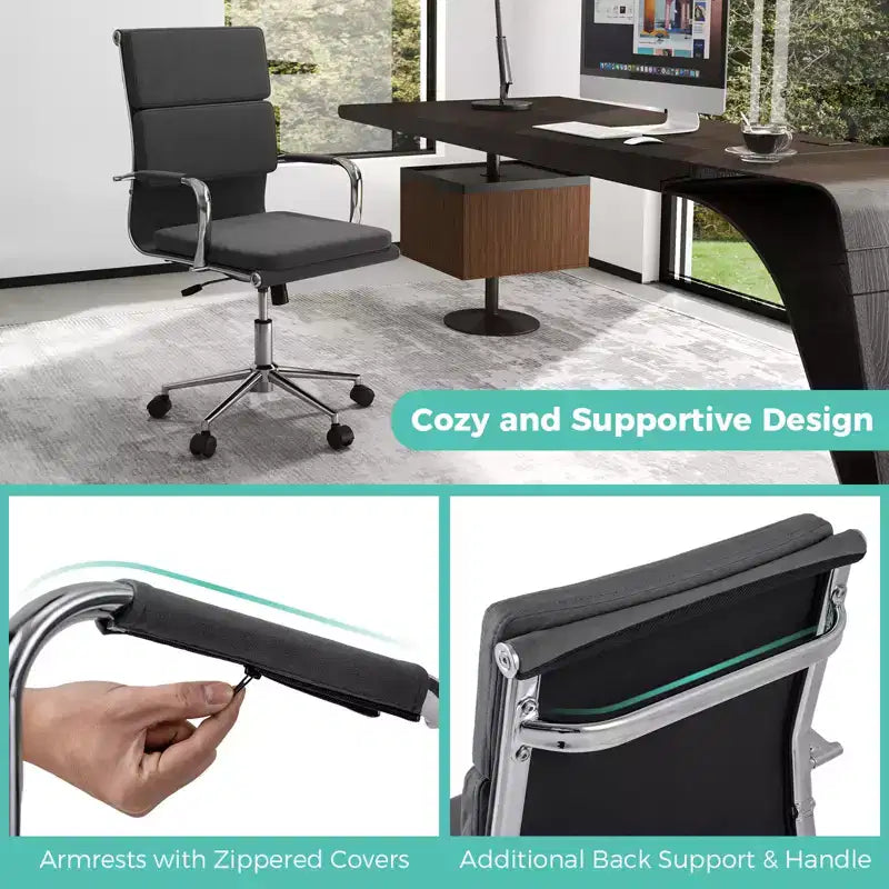 Costway Ergonomic Office Desk Chair w/Rocking Backrest Height-adjustable Padded Seat