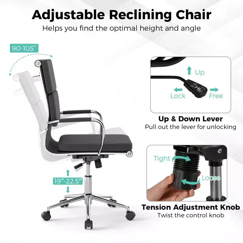Costway Ergonomic Office Desk Chair w/Rocking Backrest Height-adjustable Padded Seat