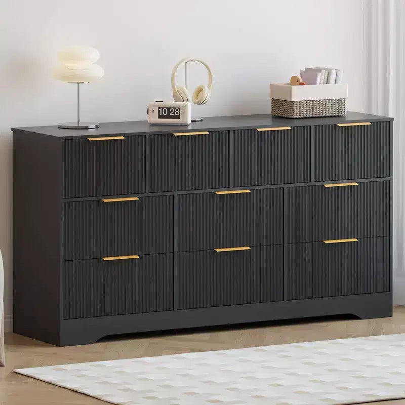 Fluted Dresser for Bedroom with 10 Drawers; 59 Wide Modern Chest of Drawers; Dresser TV Stand Wooden Closet for Living Room; Hallway