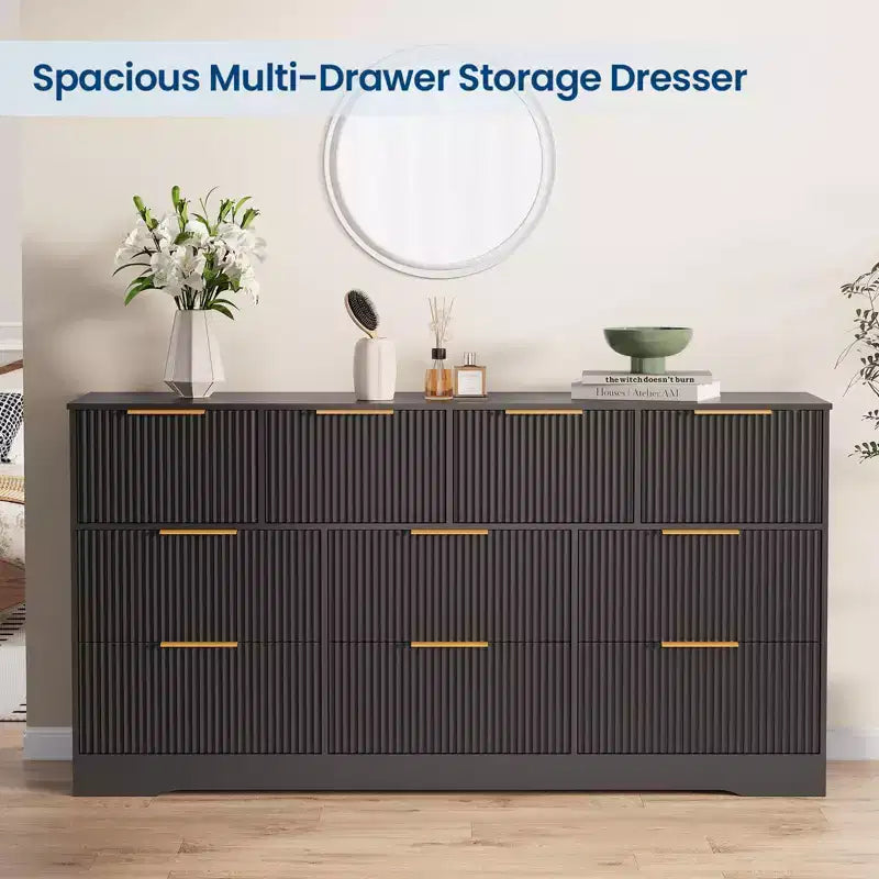Fluted Dresser for Bedroom with 10 Drawers; 59 Wide Modern Chest of Drawers; Dresser TV Stand Wooden Closet for Living Room; Hallway