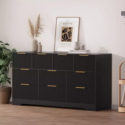 Fluted Dresser for Bedroom with 10 Drawers; 59 Wide Modern Chest of Drawers; Dresser TV Stand Wooden Closet for Living Room; Hallway