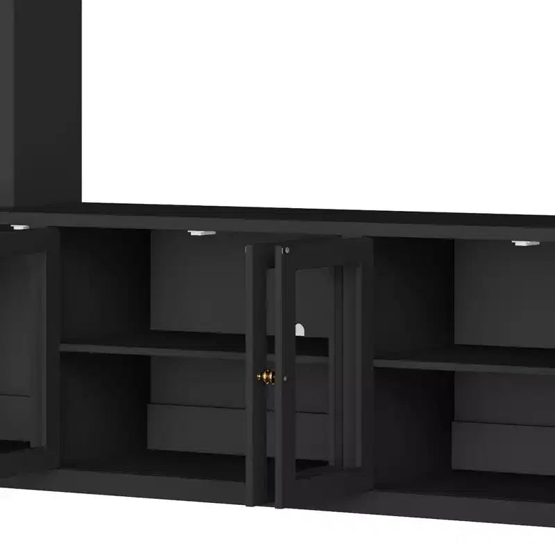 Modern Wall Unit Entertainment Center 4-Piece; Media Console with Bookshelves and Shelves; Large TV Stand with Tempered Glass Door for 80 TV