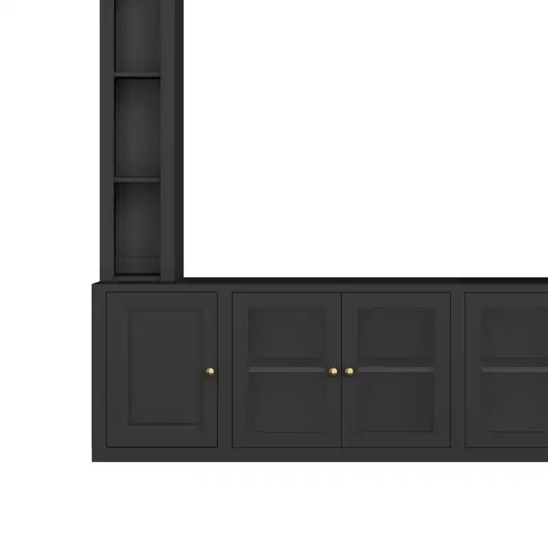 Modern Wall Unit Entertainment Center 4-Piece; Media Console with Bookshelves and Shelves; Large TV Stand with Tempered Glass Door for 80 TV