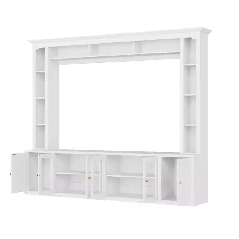 Modern Wall Unit Entertainment Center 4-Piece; Media Console with Bookshelves and Shelves; Large TV Stand with Tempered Glass Door for 80 TV