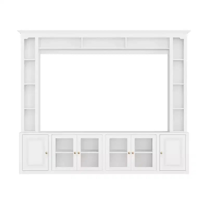 Modern Wall Unit Entertainment Center 4-Piece; Media Console with Bookshelves and Shelves; Large TV Stand with Tempered Glass Door for 80 TV