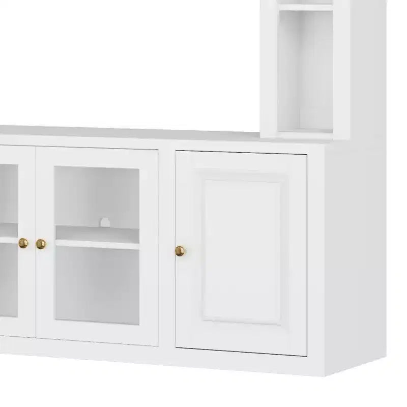 Modern Wall Unit Entertainment Center 4-Piece; Media Console with Bookshelves and Shelves; Large TV Stand with Tempered Glass Door for 80 TV