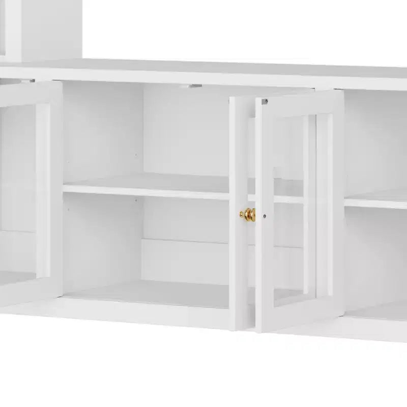 Modern Wall Unit Entertainment Center 4-Piece; Media Console with Bookshelves and Shelves; Large TV Stand with Tempered Glass Door for 80 TV