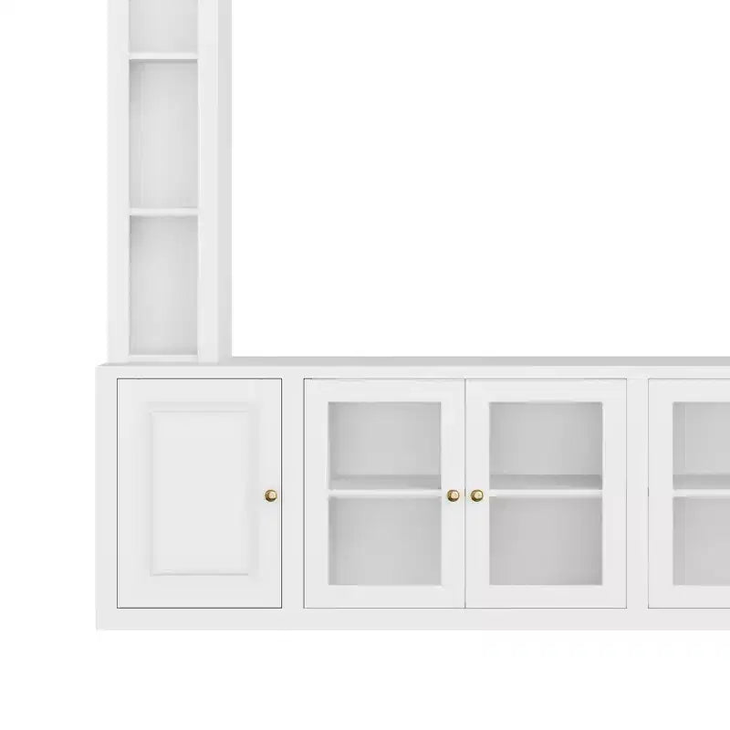 Modern Wall Unit Entertainment Center 4-Piece; Media Console with Bookshelves and Shelves; Large TV Stand with Tempered Glass Door for 80 TV