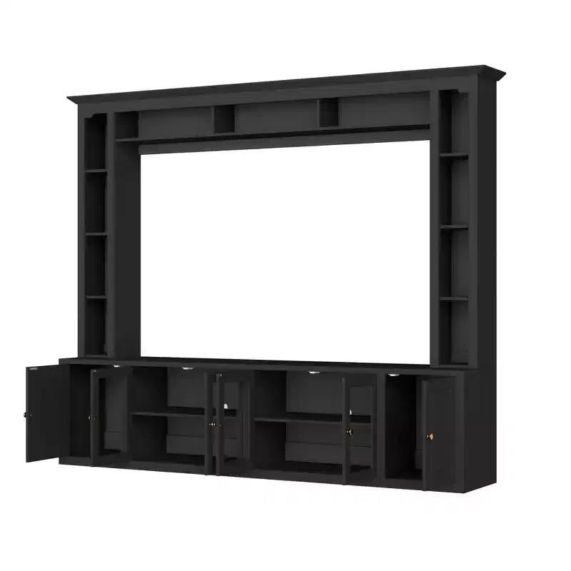 Modern Wall Unit Entertainment Center 4-Piece; Media Console with Bookshelves and Shelves; Large TV Stand with Tempered Glass Door for 80 TV