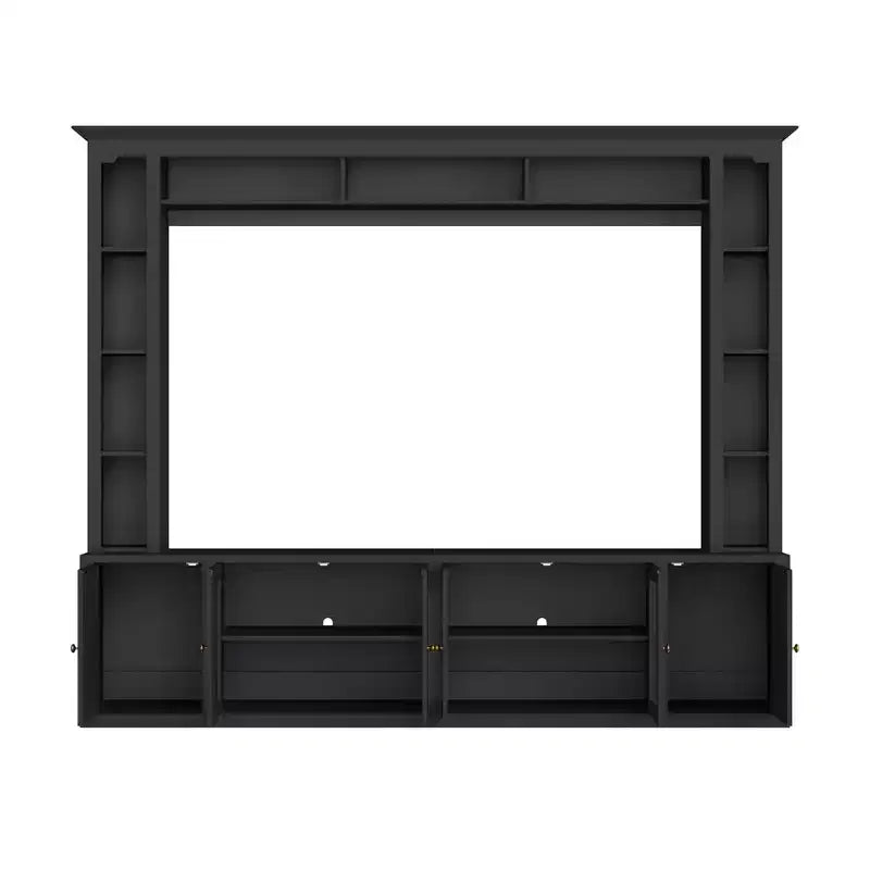 Modern Wall Unit Entertainment Center 4-Piece; Media Console with Bookshelves and Shelves; Large TV Stand with Tempered Glass Door for 80 TV