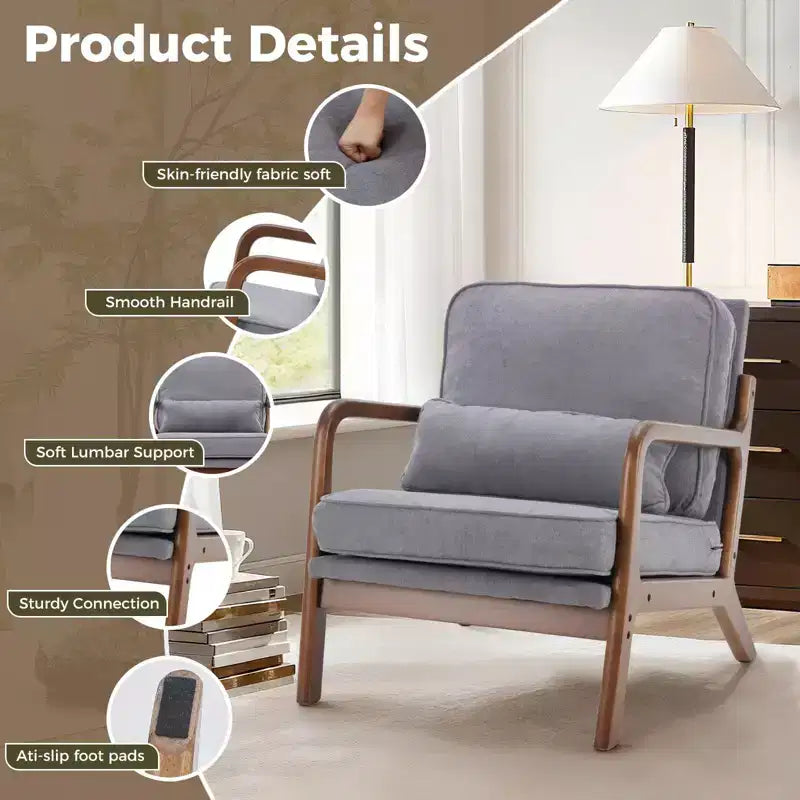 TUYOHW Polyester Accent Chairs;Upholstered Reading Chairs with Arms and Waist Cushion for Living Room;Bedroom